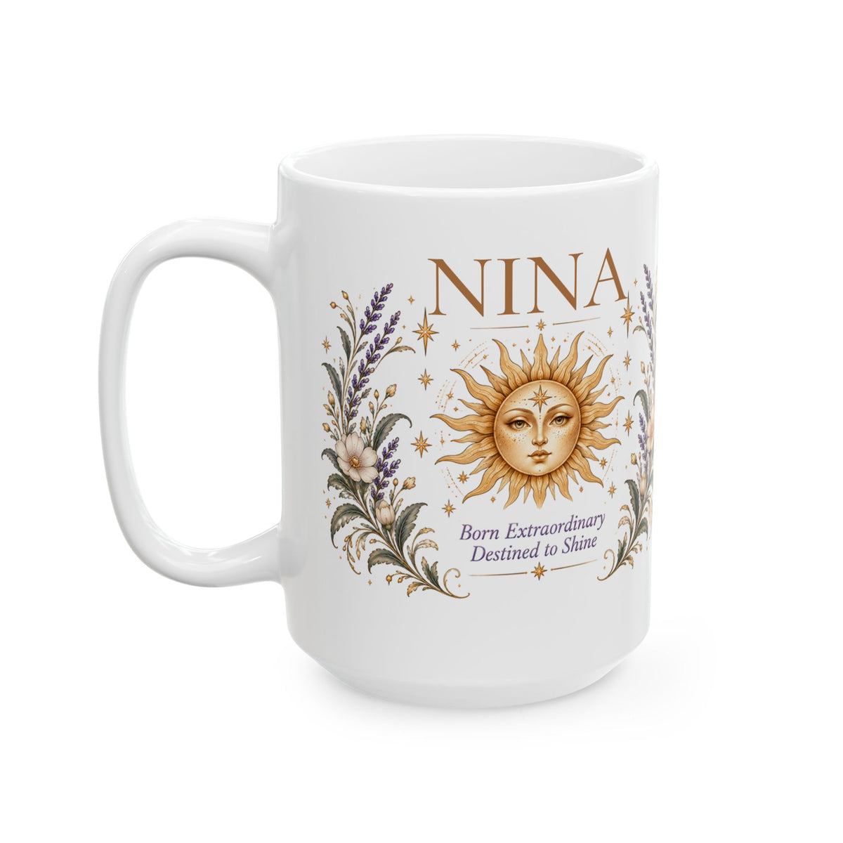 Personalized Sun Mug, Custom Name Coffee Cup, Inspirational Gift for Her, Boho Celestial Birthday Gift