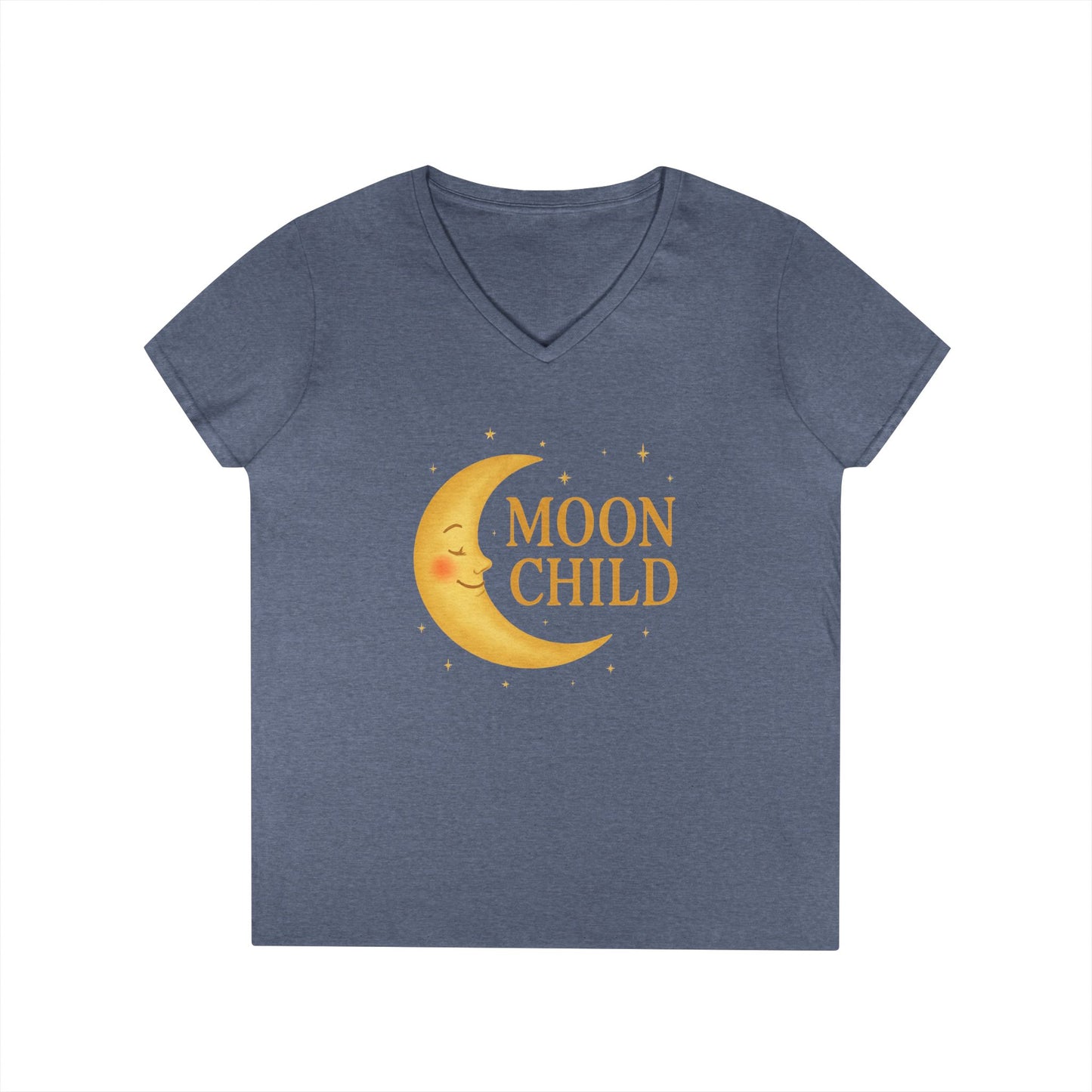 Moon Child Women’s V-Neck Tee – Empowering Celestial Lunar Zodiac Shirt