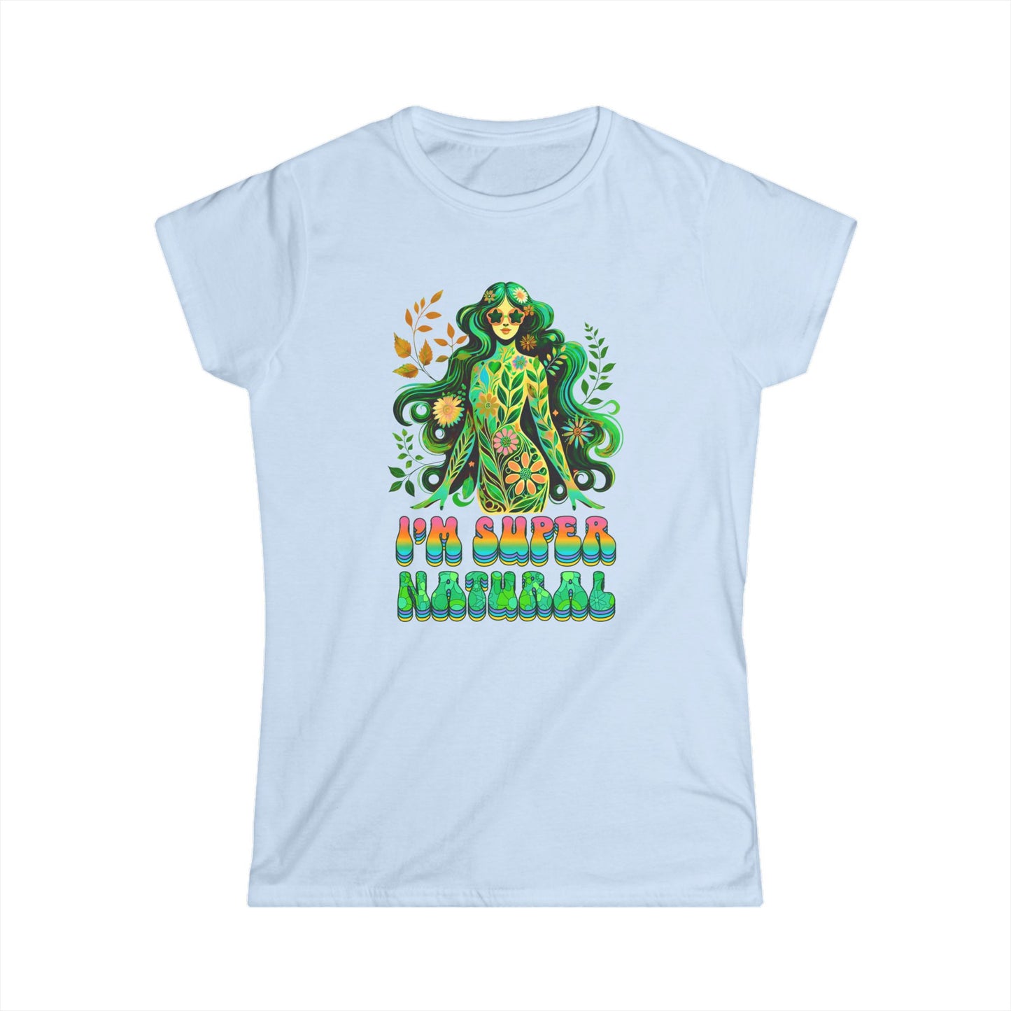 I’m Super Natural Women’s Softstyle Tee – Empowering Botanical Retro Shirt