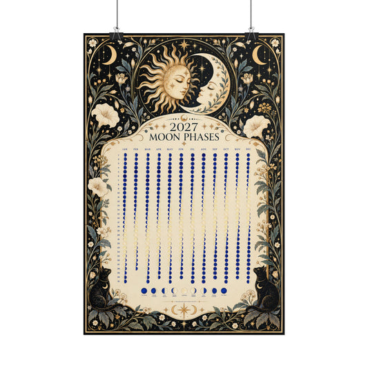 Celestial Romance – 2027 Art Nouveau Moon Phase Calendar Poster