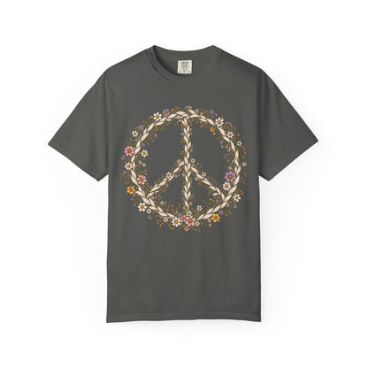 Boho Vintage Wildflower Peace Sign T-Shirt