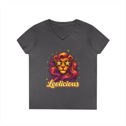 Leolicious Women’s V-Neck Tee – Empowering Retro Lion Zodiac Shirt