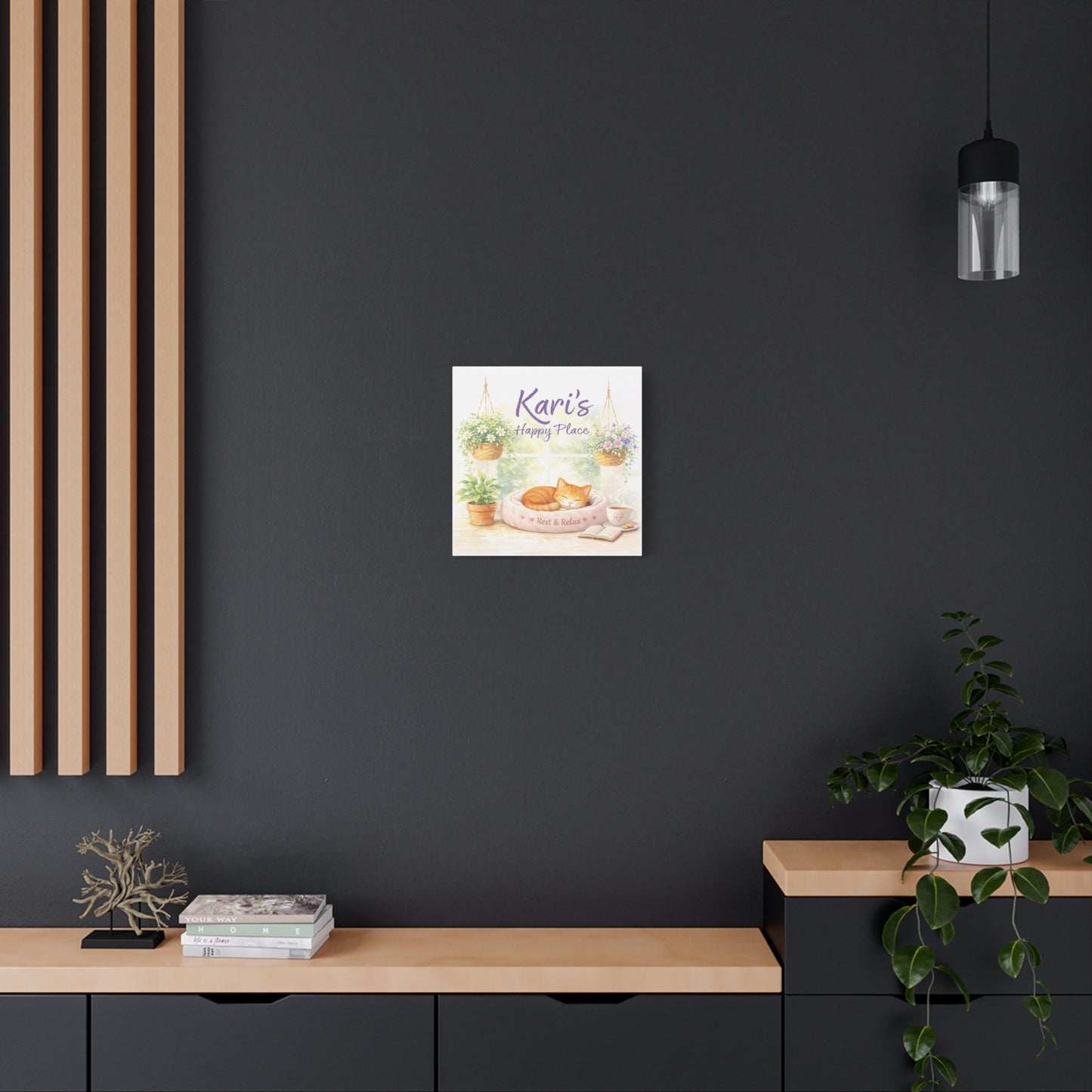 Personalized Cat Canvas Print - "Kari's Happy Place" Cozy Pet Wall Art