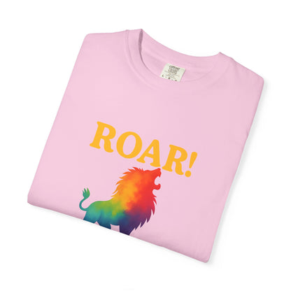 ROAR! – Retro Rainbow Lion Tee for Cosmic Confidence