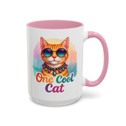 One Cool Cat – Groovy Fun Colorful Kitty Mug (Blue Accent, 11oz & 15oz)