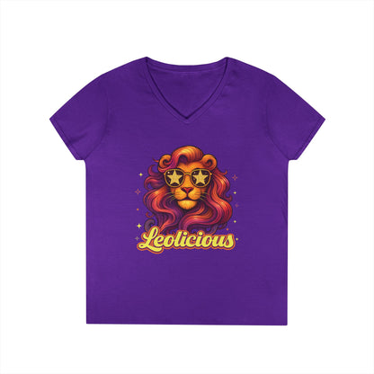 Leolicious Women’s V-Neck Tee – Empowering Retro Lion Zodiac Shirt