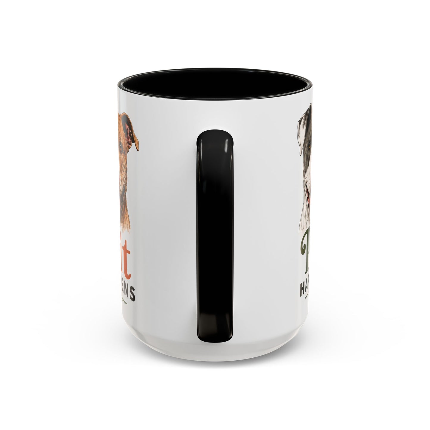 Pit Happens Black Accent Mug - Funny Pitbull Mug for Pit Bull Lovers - Cute Two Sided Pitbull Coffee Mug for Dog Moms & Dog Dads