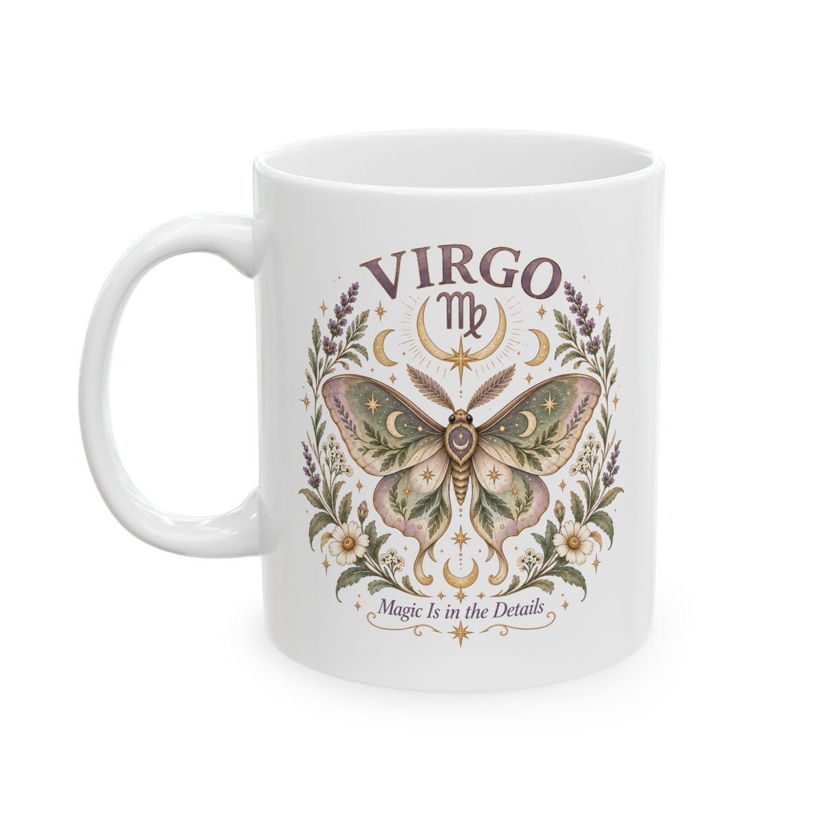 Celestial Moth Coffee Cup 11oz and 15oz | Virgo Zodiac Mug Gift