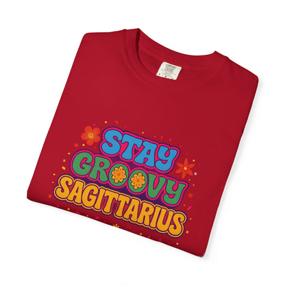 Stay Groovy Sagittarius – Retro Flower Power Zodiac Shirt