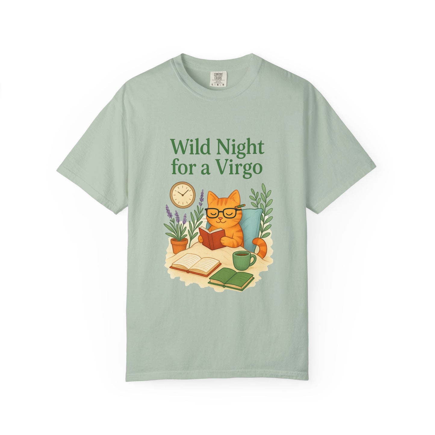 Wild Night for a Virgo – Cozy Cat Tee for Bookish Earth Signs