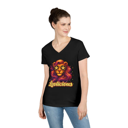 Leolicious Women’s V-Neck Tee – Empowering Retro Lion Zodiac Shirt