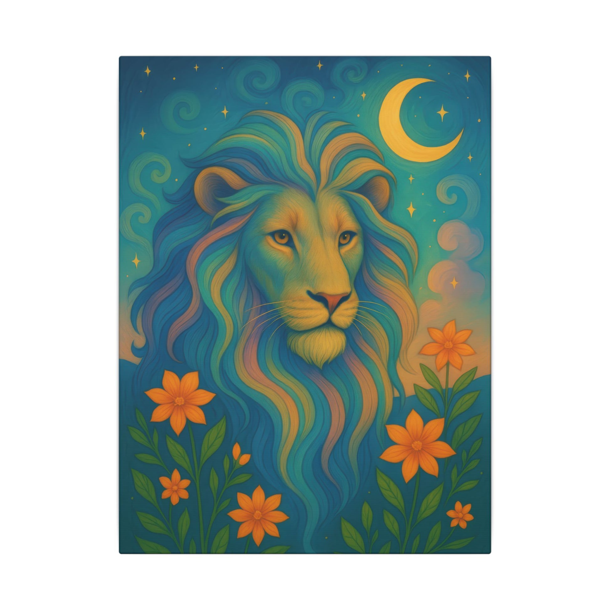 Starlit Lion – Regal Radiance Canvas Wall Art (Leo Inspired) - Enchanted Sky