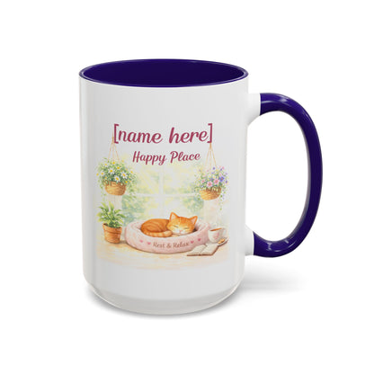 Personalized Name Cat Mug - Custom "Happy Place" Ceramic Mug for Cat Lovers