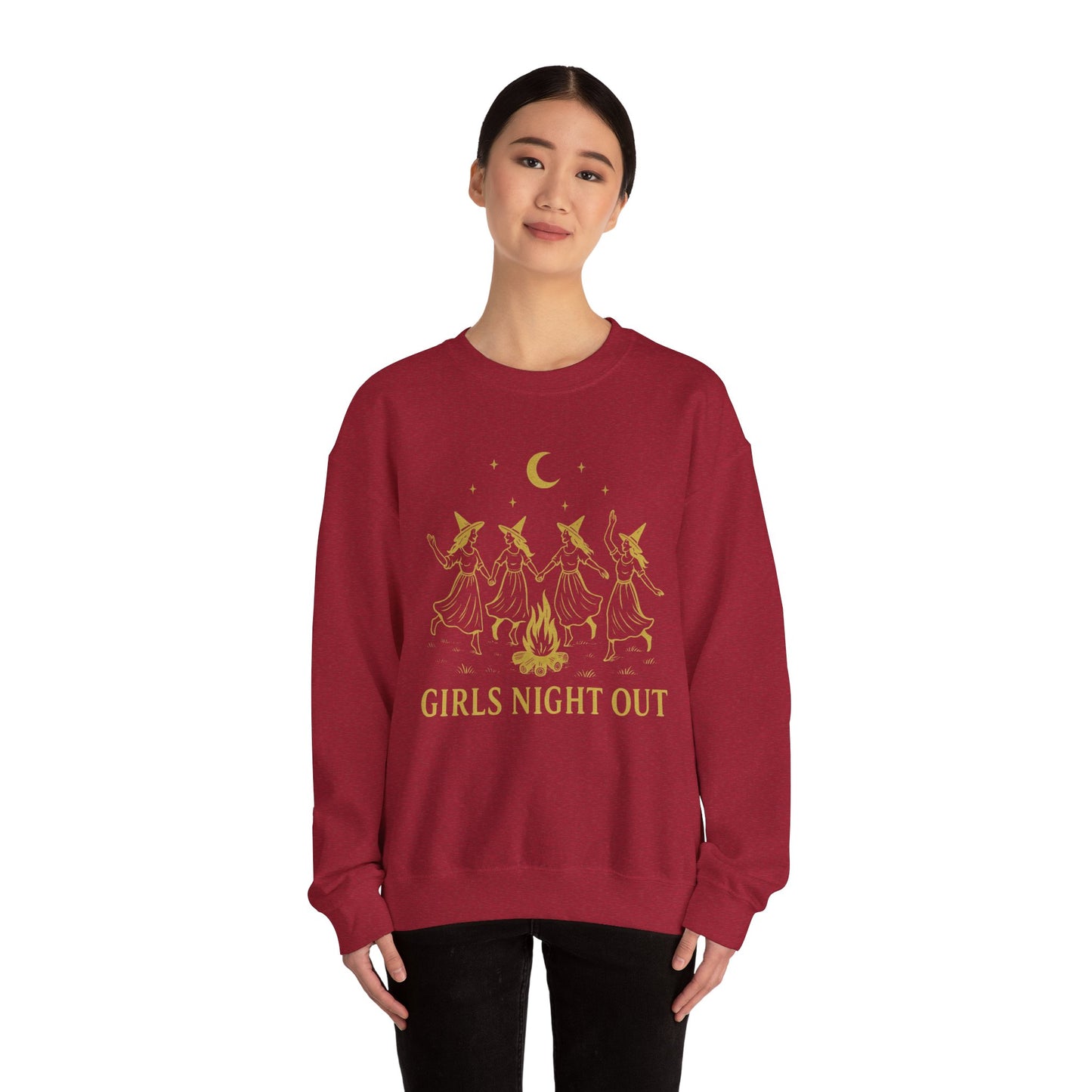 Girls Night Out Crewneck Sweatshirt – Dancing Witches Bonfire Graphic (Unisex)