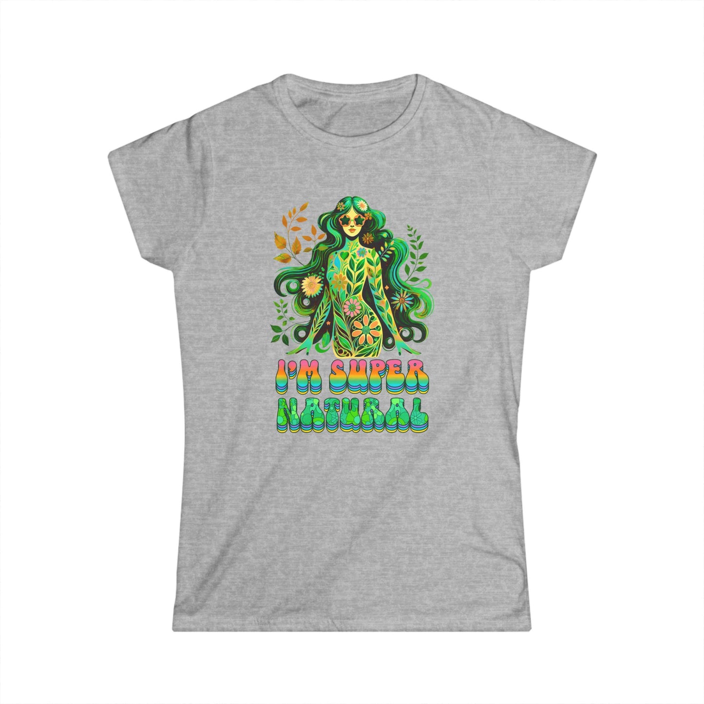I’m Super Natural Women’s Softstyle Tee – Empowering Botanical Retro Shirt