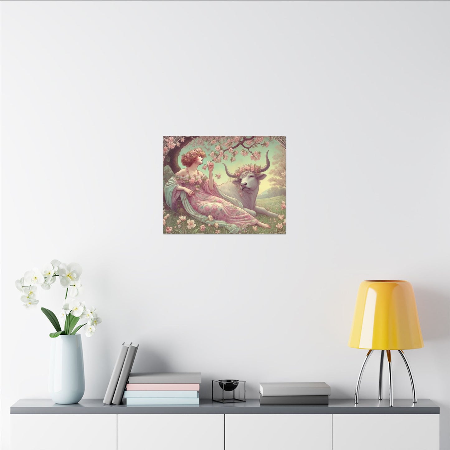 Secret Meadow: Bull and Bloom | Taurus Goddess Art Nouveau Zodiac Wall Art