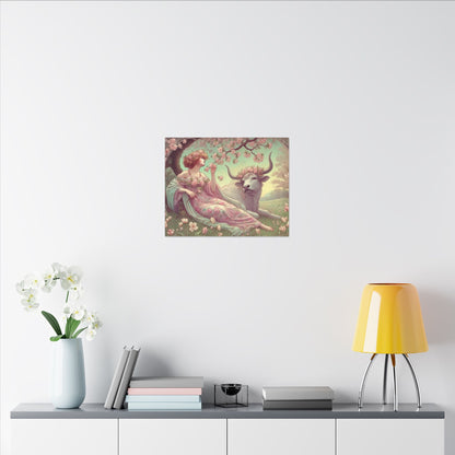 Secret Meadow: Bull and Bloom | Taurus Goddess Art Nouveau Zodiac Wall Art