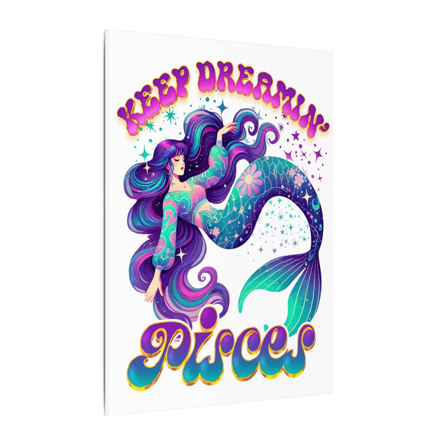 Keep Dreamin’ Pisces Mermaid – Retro Rainbow Zodiac Canvas Wall Art