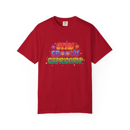 Stay Groovy Capricorn – Retro Flower Power Zodiac Tee