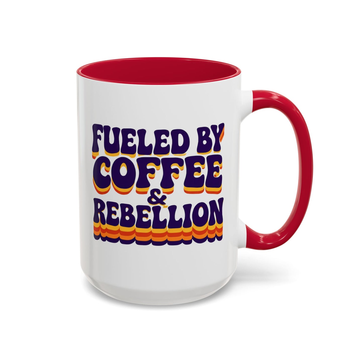 Fueled by Coffee & Rebellion – Funny Retro Mug (Color Accent, 11oz & 15oz)