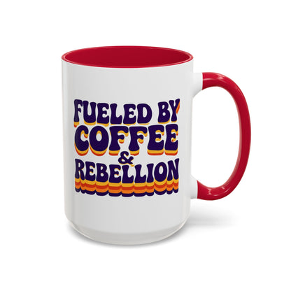 Fueled by Coffee & Rebellion – Funny Retro Mug (Color Accent, 11oz & 15oz)