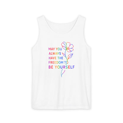Be Yourself Affirmation Tank Top, May You Always Have the Freedom to Be Yourself Shirt, Self Love Graphic Tank, Inspirational Gift for Her, Rainbow Flower Tank