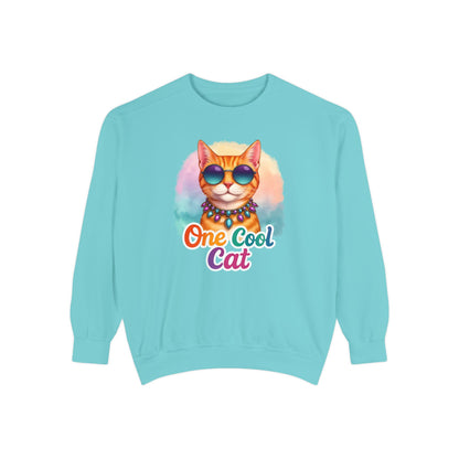 One Cool Cat Unisex Crewneck – Colorful Vibrant Comfort Colors Midweight Sweatshirt