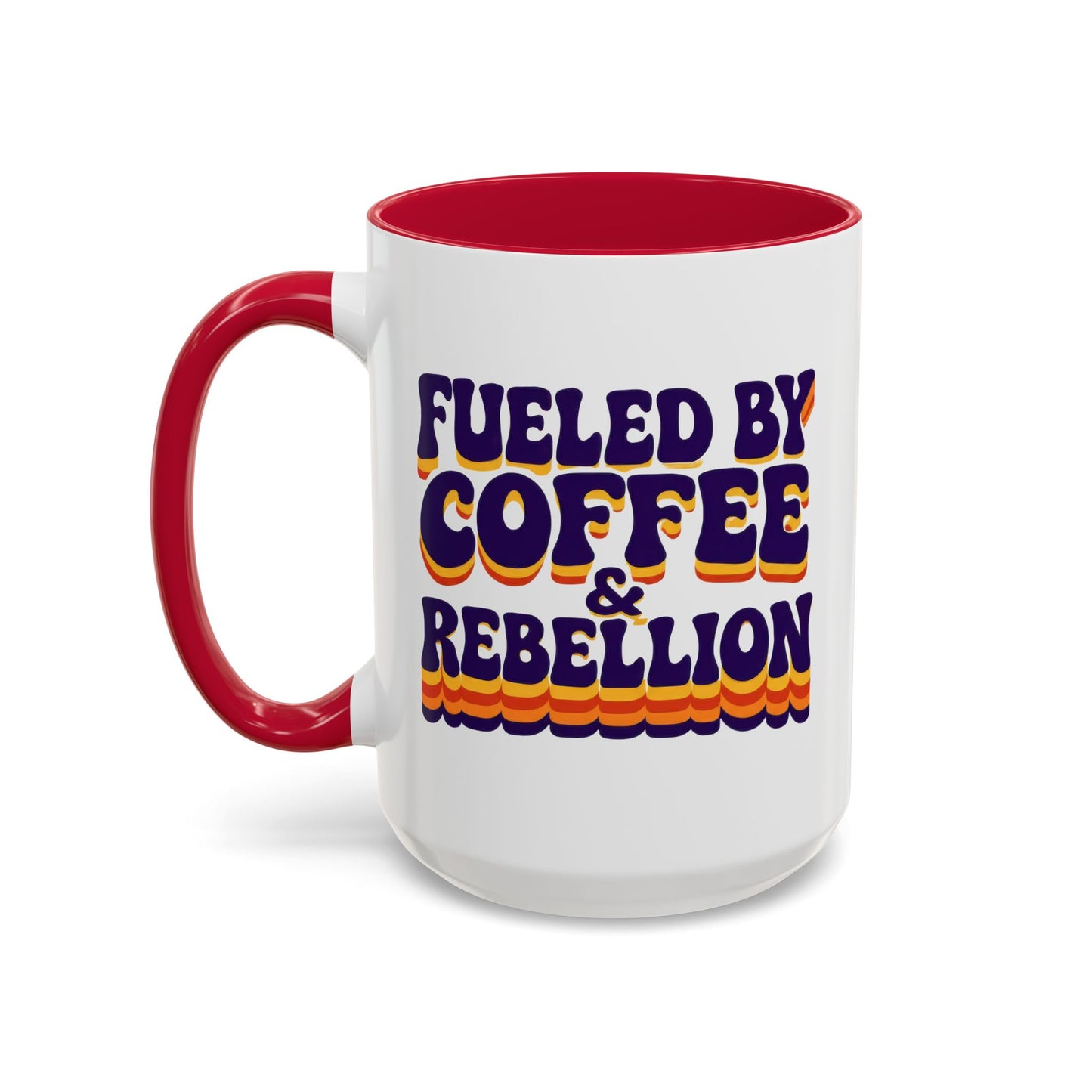 Fueled by Coffee & Rebellion – Funny Retro Mug (Color Accent, 11oz & 15oz)