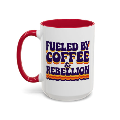 Fueled by Coffee & Rebellion – Funny Retro Mug (Color Accent, 11oz & 15oz)