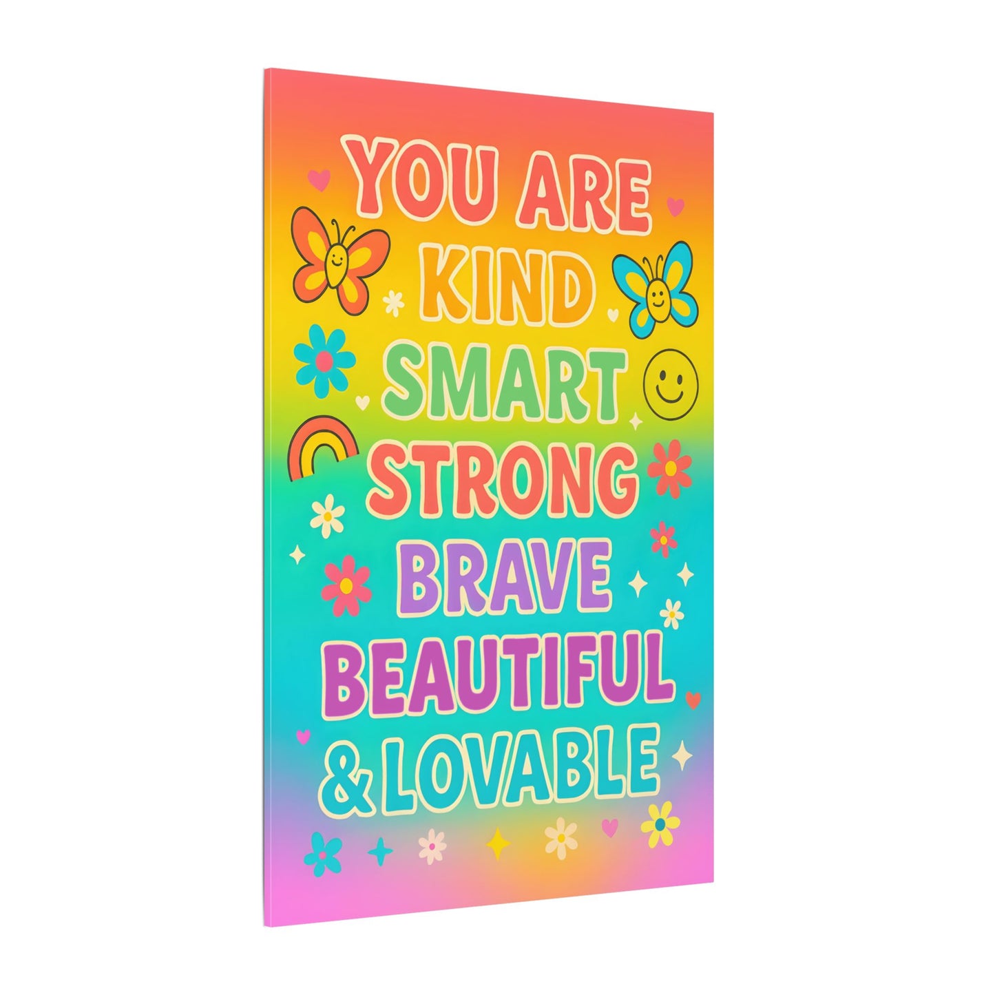 You Are Kind Smart & Strong – Rainbow Affirmation Canvas Wall Art