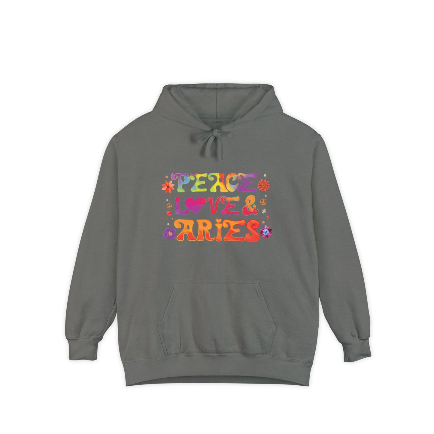 Peace Love & Aries Unisex Hoodie – Groovy Retro Comfort Colors Midweight Hoodie