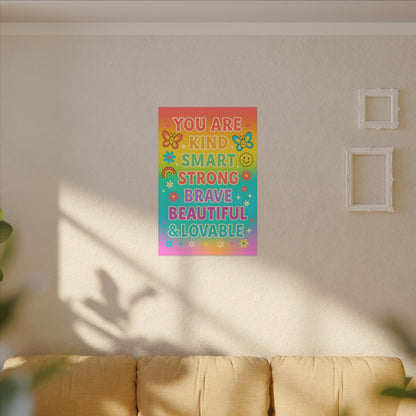 You Are Kind Smart & Strong – Rainbow Affirmation Canvas Wall Art