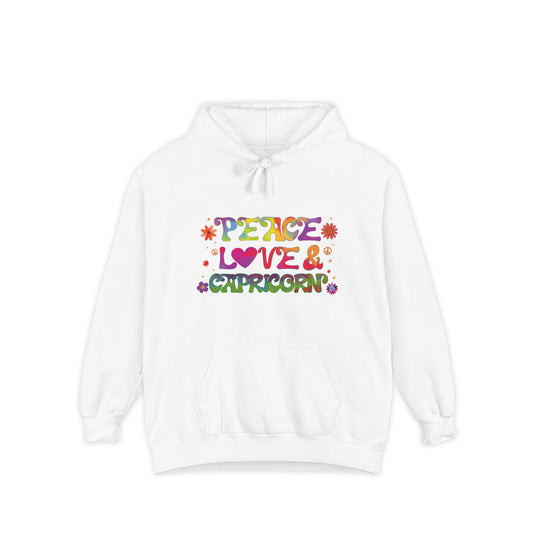 Peace Love & Capricorn Unisex Hoodie – Groovy Retro Comfort Colors Midweight Hoodie