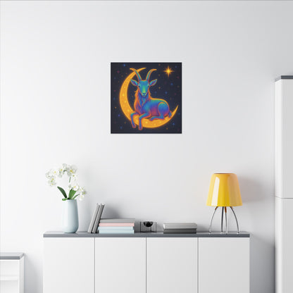 Rainbow Goat on the Moon – Capricorn Celestial Wall Art