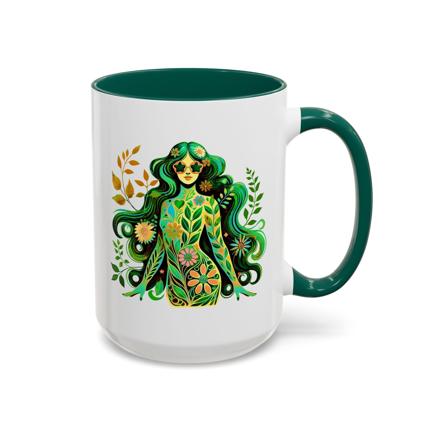 I’m Super Natural – Groovy Earth Goddess Two-Sided Mug (Yellow or Green, 11oz & 15oz)