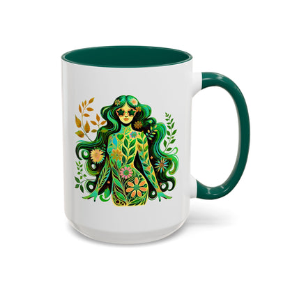I’m Super Natural – Groovy Earth Goddess Two-Sided Mug (Yellow or Green, 11oz & 15oz)