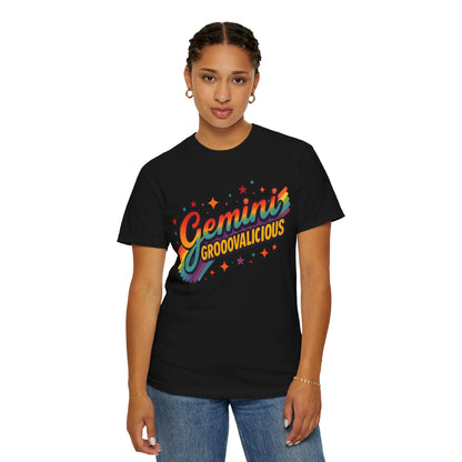 Gemini Groovalicious - Retro Disco Rainbow Zodiac Tee - Enchanted Sky