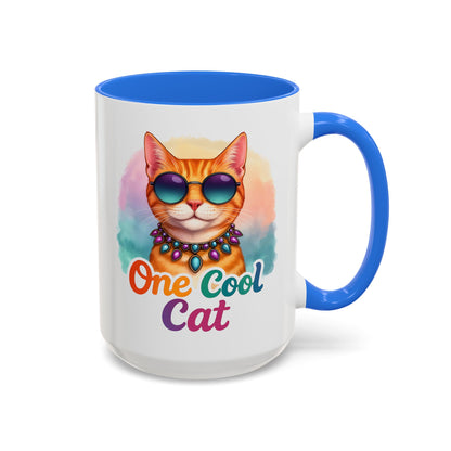 One Cool Cat – Groovy Fun Colorful Kitty Mug (Blue Accent, 11oz & 15oz)