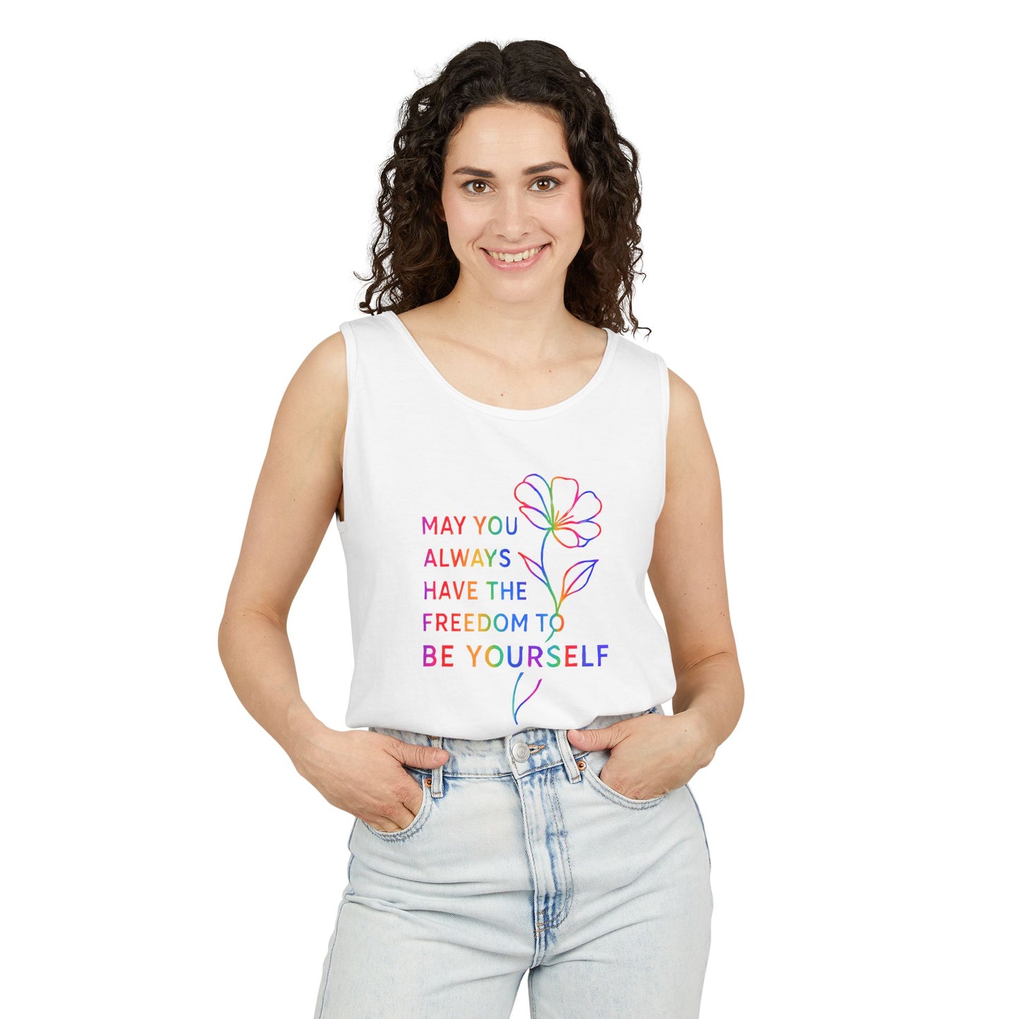 Be Yourself Affirmation Tank Top, May You Always Have the Freedom to Be Yourself Shirt, Self Love Graphic Tank, Inspirational Gift for Her, Rainbow Flower Tank