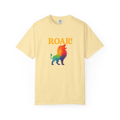 ROAR! – Retro Rainbow Lion Tee for Cosmic Confidence