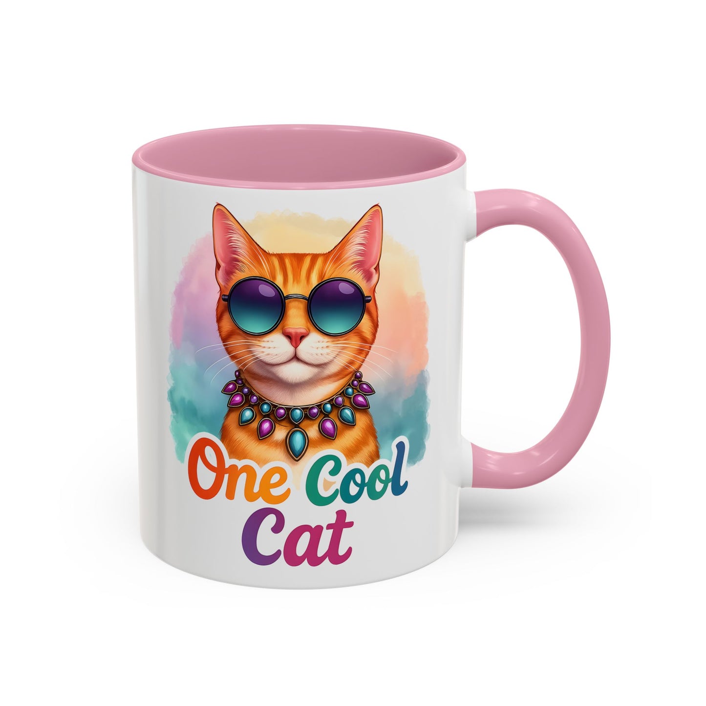 One Cool Cat – Groovy Fun Colorful Kitty Mug (Blue Accent, 11oz & 15oz)