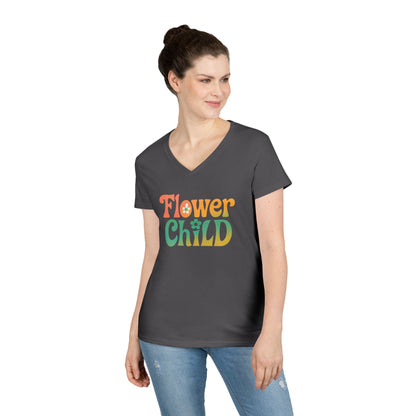 Flower Child Women’s V-Neck Tee – Empowering Retro Floral Colorful Shirt