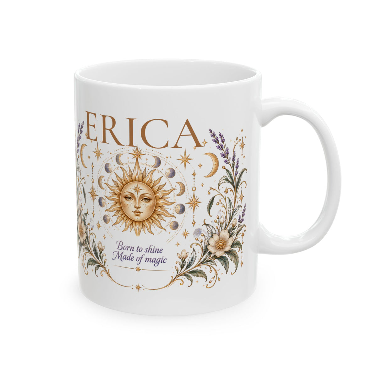 Personalized Boho Celestial Mug, Custom Name Coffee Cup, Sun and Moon Mug, Astrology Gift for Her