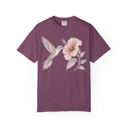 Vintage Hummingbird & Hibiscus Floral T-Shirt