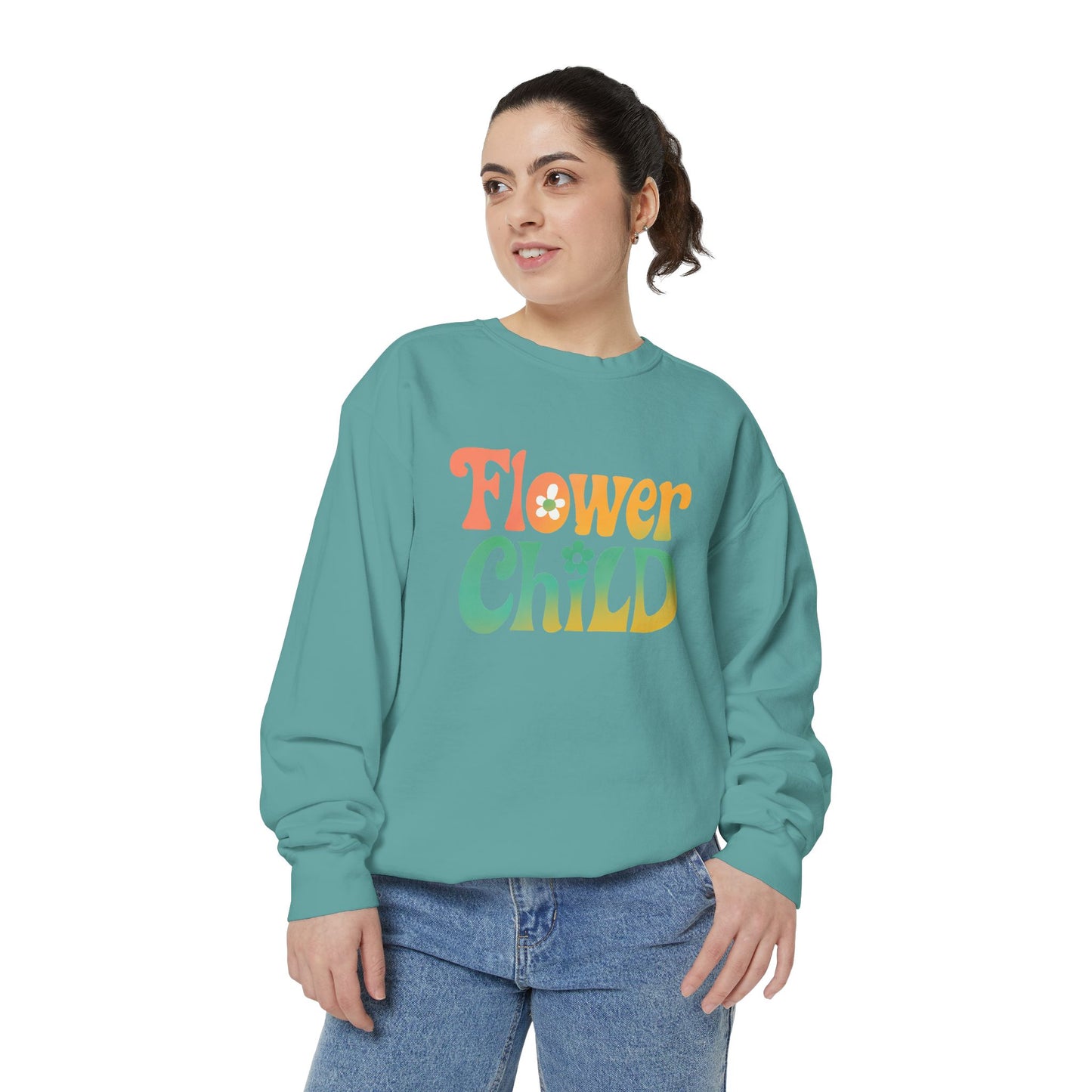 Flower Child Unisex Crewneck – Groovy Flower Power Comfort Colors Midweight Sweatshirt