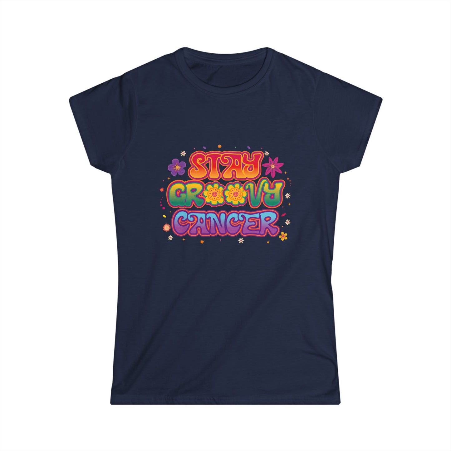 Stay Groovy Cancer Women’s Softstyle Tee – Empowering Retro Zodiac Shirt