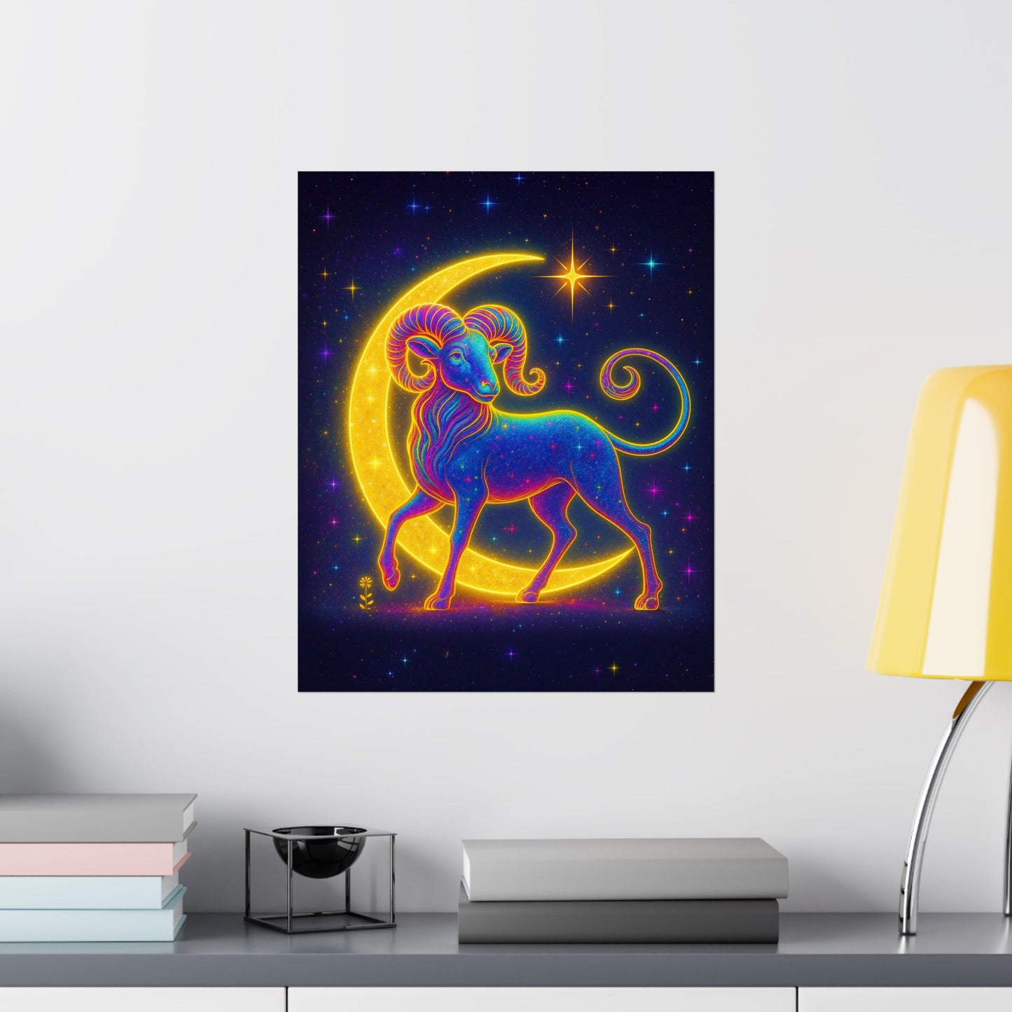 Electric Aries – Radiant Ram of the Crescent Moon (Wall Art)