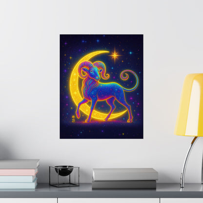 Electric Aries – Radiant Ram of the Crescent Moon (Wall Art)