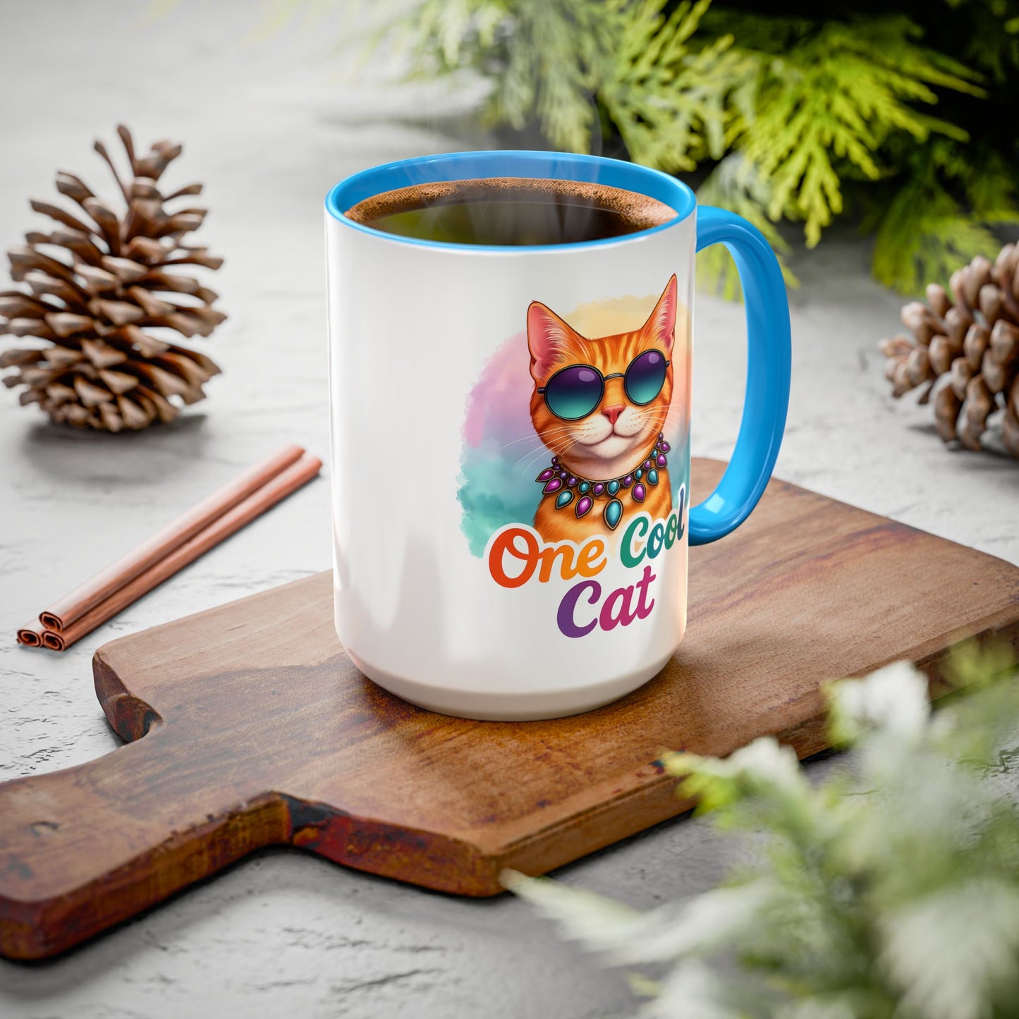 One Cool Cat – Groovy Fun Colorful Kitty Mug (Blue Accent, 11oz & 15oz)