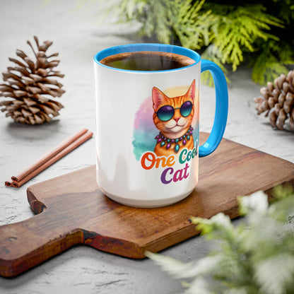 One Cool Cat – Groovy Fun Colorful Kitty Mug (Blue Accent, 11oz & 15oz)